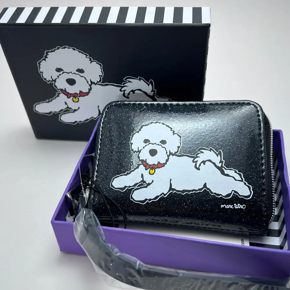 Marc Tetro Bichon Frise Black Zip Wallet, New in Box